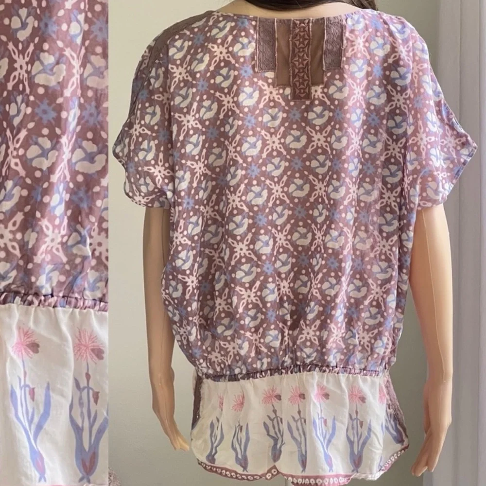 Free People Purple Floral Cottagecore Shirt Bohemian Oversized Blouse Size Small